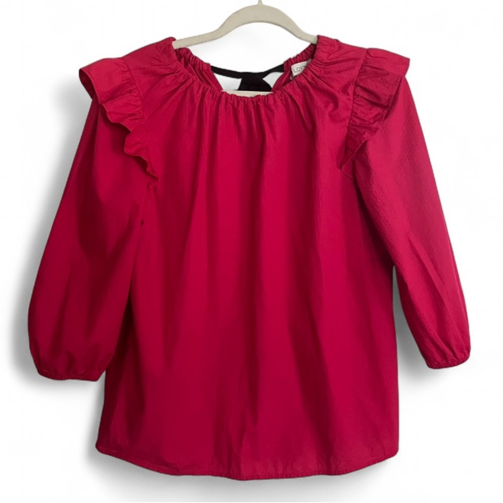 Loft 100% cotton red blouse with black bow